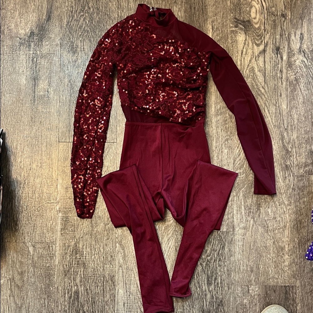 Burgundy Sequin Long Sleeve Leotard